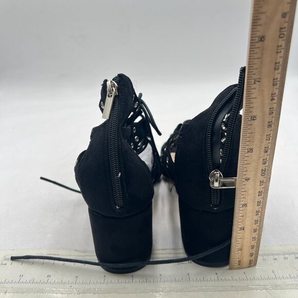 XYD Black Gladiator Caged Block Heel Sandal Open Toe Grommets Straps Zipper Shoe - Picture 5 of 8